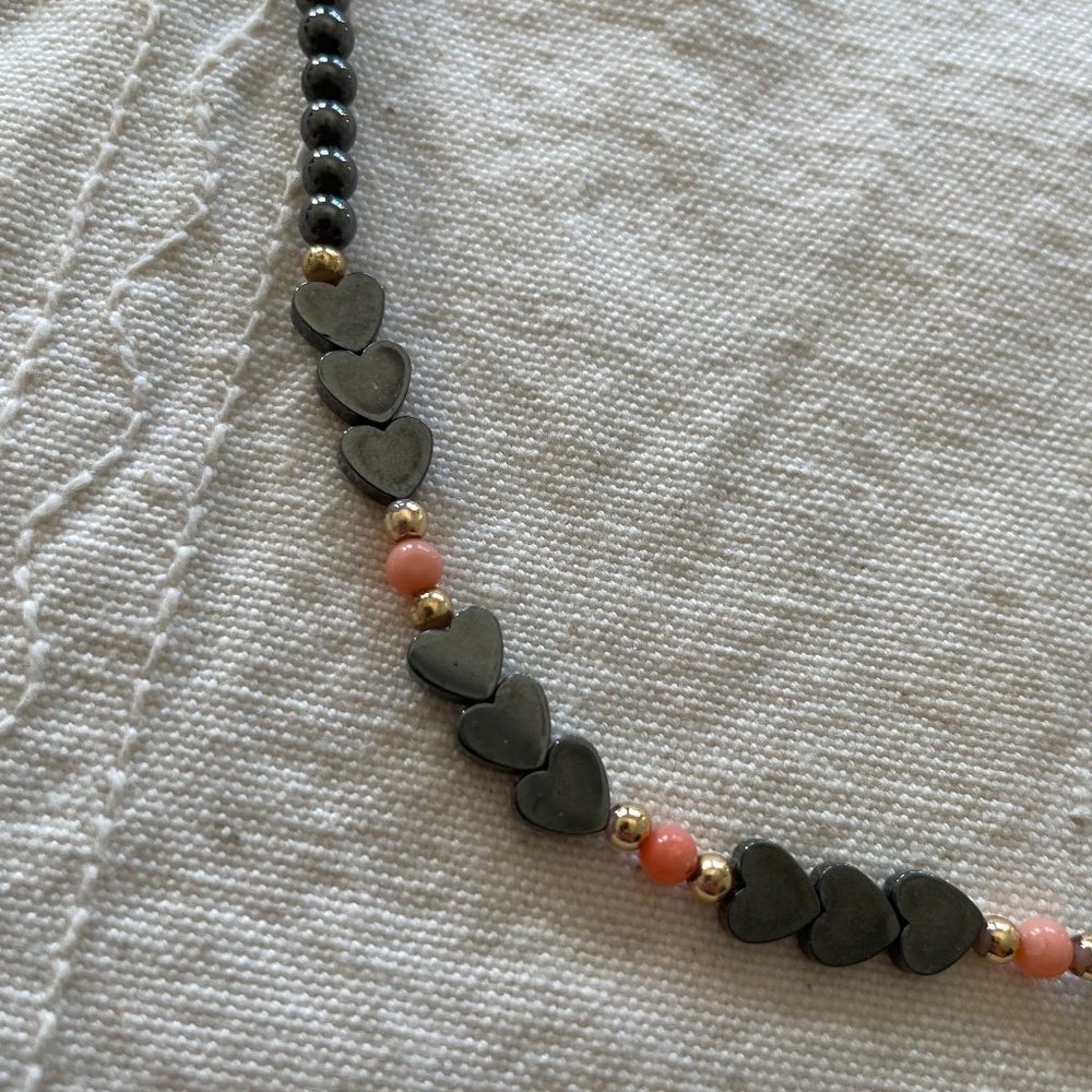 Heart Shaped Hematite Beads Necklace